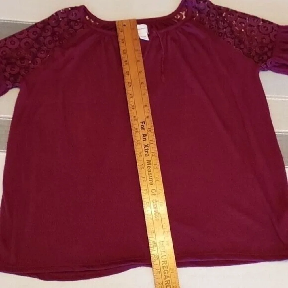 Girls XXL 16 Burgundy Crochet Lace Peasant Blouse Top Festival Fairycore Boho